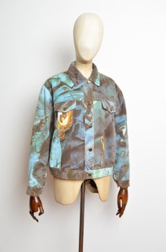 1990's Vintage Moschino Blue Jeans Denim Print Pattern Jacket