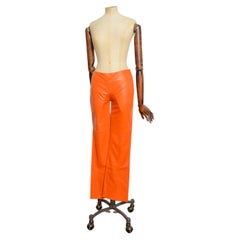 Versace Y2K Orange Leather Lamb Skin 2000s Low / Mid rise Pants - Trousers UK 6