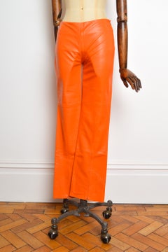 Versace Y2K Orange Leather Lamb Skin 2000s Low / Mid rise Pants - Trousers UK 6