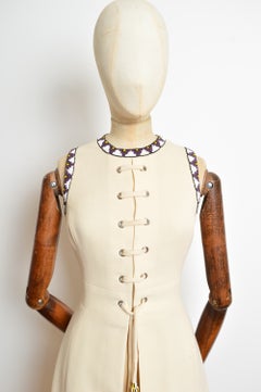 1970’s Louis Feraud Cream Beaded Sleeveless Kurti Tunic Dress
