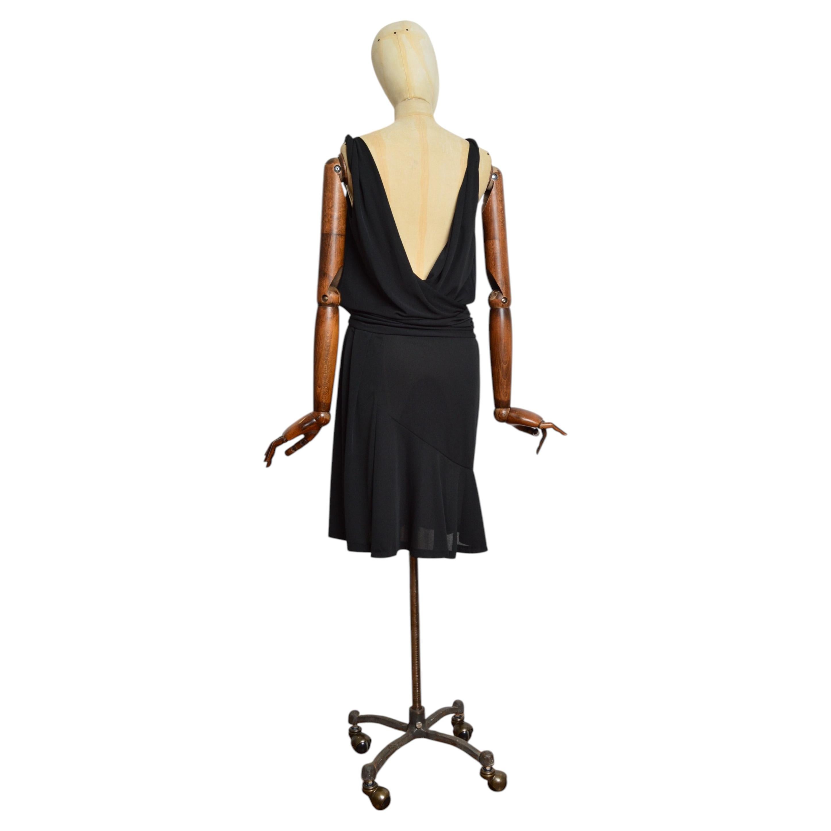 2007 John Galliano Backless Vintage Black draped Jersey evening cocktail dress