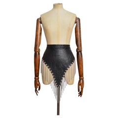 1980’s Glam Rock Black Leather Fetish Silver fringed Chain Punk Belt Skirt