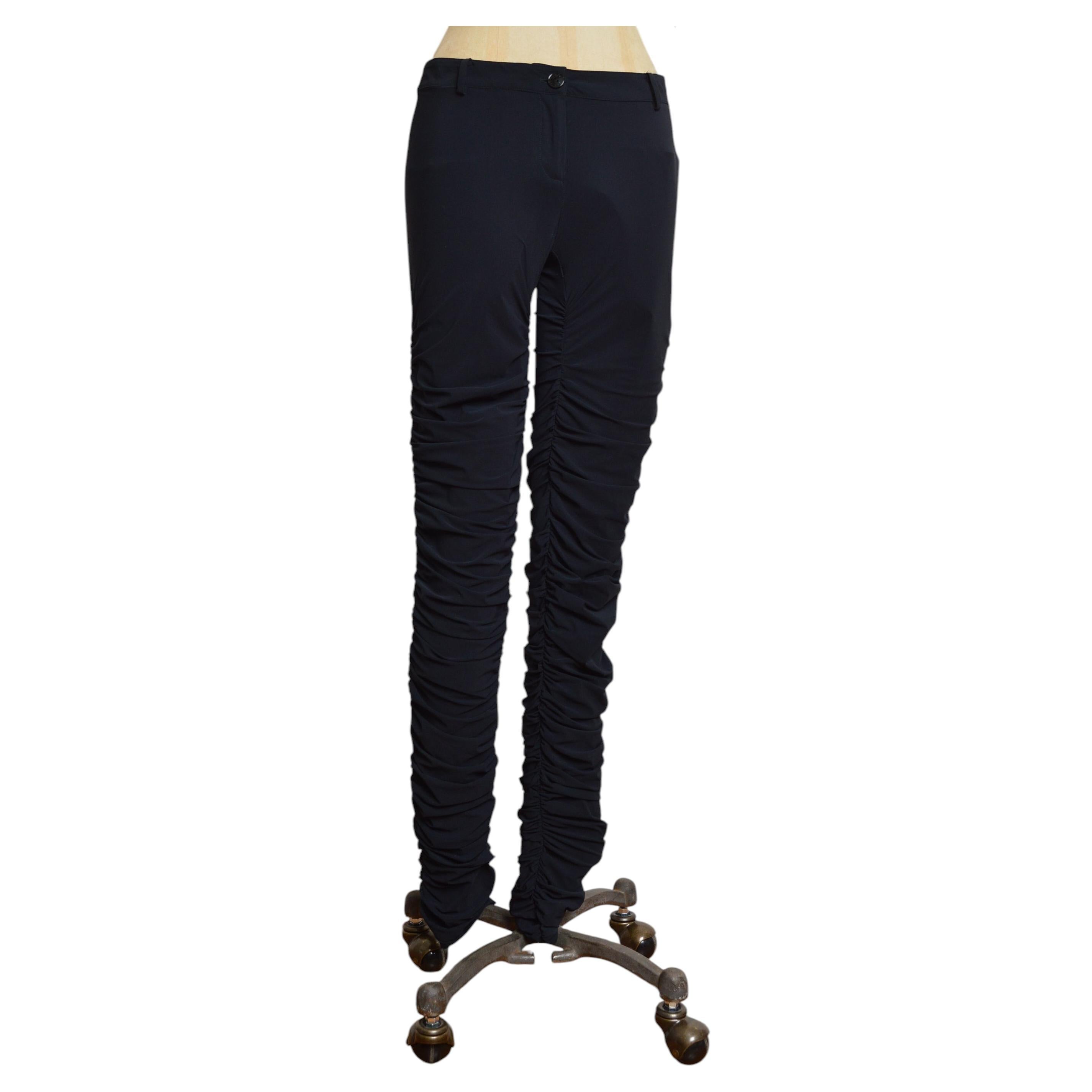 Avant Guard 2000s Patrizia Pepe Blue Black Ruched Skinny Low Rise Pants Trousers