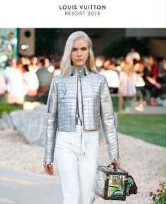2016 LOUIS VUITTON Resort Silver Lambskin Leather Cropped Metallic Jacket