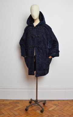 1950’s Neiman Marcus Midnight Blue Astrakhan Hooded Russian Princess Fur Coat