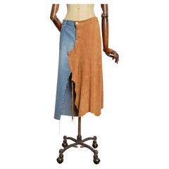 Italian 2000’s Atos Lombardini Denim & Lambskin Suede Low Rise Boho Skirt
