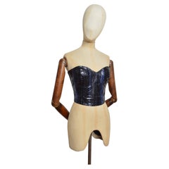 Bustier in pelle di pitone blu notte anni '80 - Top a corsetto senza spalline