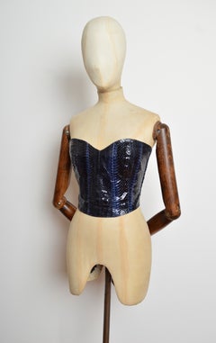 Bustier in pelle di pitone blu notte anni '80 - Top a corsetto senza spalline