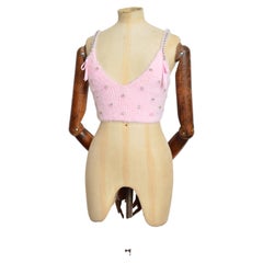 Philosophy Lorenzo Serafini F/W 2023 Fuzzy Baby Pink Diamonté Camisole Crop Top