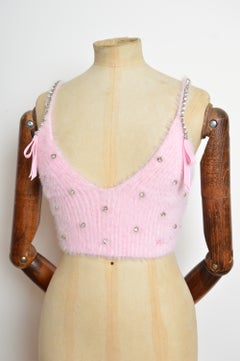 Philosophy Lorenzo Serafini F/W 2023 Fuzzy Baby Pink Diamonté Camisole Crop Top