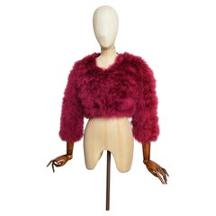 2000’s Vintage Raspberry Red Burgundy Marabou Feather Cropped fluffy Jacket