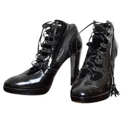 1990s Jean Paul Gaultier Patent Black Lace up Brogue High Heels Court shoes EU40