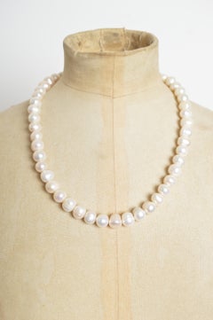 Large Baroque Natural Pearl strand Necklace with sterling Silver Fitting clasp