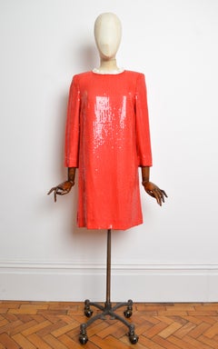 1990’s Postbox Red Hand Sequinned Long Sleeve Cocktail Mini Dress