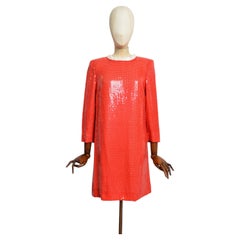 1990’s Postbox Red Hand Sequinned Long Sleeve Cocktail Mini Dress