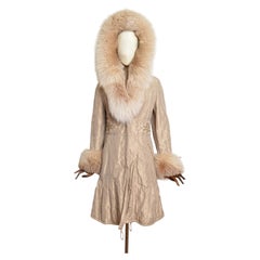 2000’s Italian Vintage MAZZI Venetian Fox Fur Champagne Hooded Winter Coat