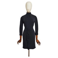 Versace Black Silk High Neck 3/4 Sleeve Ruffle Mini Dress