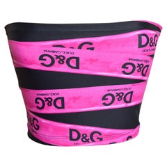 F/W 2003 Dolce & Gabbana Bandeau 2000s Strapless Crop Top Pink D&G Tape