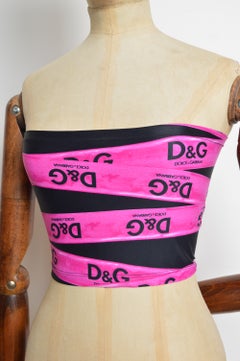 F/W 2003 Dolce & Gabbana Bandeau 2000s Strapless Crop Top Pink D&G Tape