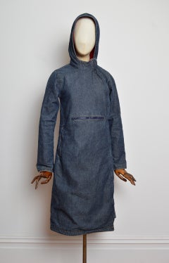 2000’s La Brigada Internacional Denim Asymmetric Zip Tech Hooded Jacket Coat