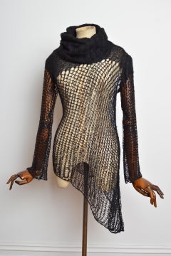 2000’s Black Asymmetric Mesh Mohair Open Loose Weave Knit Sweater