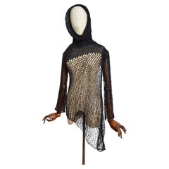 2000’s Black Asymmetric Mesh Mohair Open Loose Weave Knit Sweater