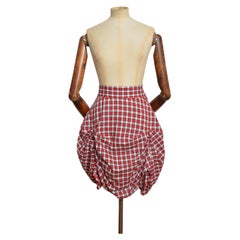 2000’s Sportmax Red Checked Tartan Plaid Rouched Cotton Mini Skirt 28"
