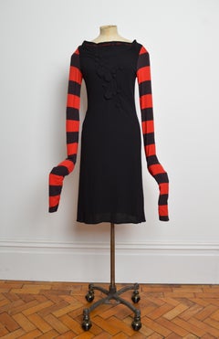 Cop Copine 2000’s Avant Garde Red & Black Stripey long Sleeve Dress