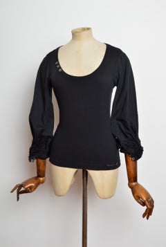 2000’s Vintage Cop Copine Black 3/4 Sleeve Cotton Linen Avant Garde Top T shirt