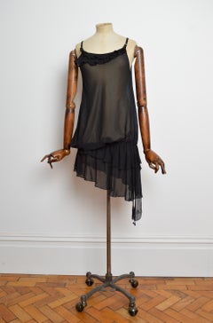 2000’s Cop Copine Sheer Ruffled Black Slip Transparent Vintage Mini Dress