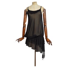 2000’s Cop Copine Sheer Ruffled Black Slip Transparent Vintage Mini Dress