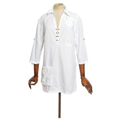2000’s Cop Copine 3/4 Sleeve White Cotton long Tunic Shirt