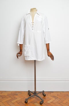 2000’s Cop Copine 3/4 Sleeve White Cotton long Tunic Shirt