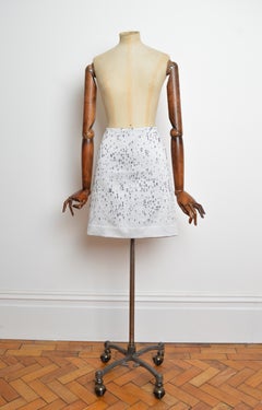 2000’s Cop Copine Avant Garde Pale Grey / White Digital Print Tech Skirt