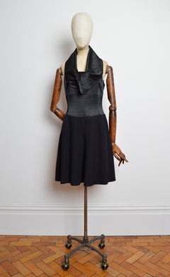 F/W 2008 Emporio Armani Black Satin & Wool Draped Collar Evening Dress