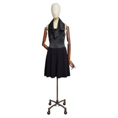 F/W 2008 Emporio Armani Black Satin & Wool Draped Collar Evening Dress
