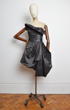 F/W 2006 Emporio Armani Strapless Taffeta Cocktail Evening Dress in Grey / Black
