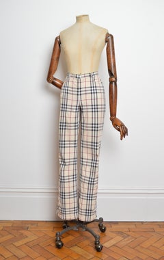 Burberry 2000’s Raw Cotton Nova Check High Waisted Tartan Trousers Pants W28