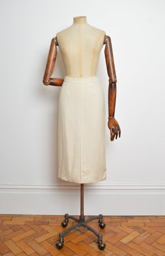 Spring 2000 John Galliano Cream White Linen Midi Tailored Pencil Skirt