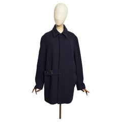 Circa 1998 MIU MIU Navy Blue Wool Pea Coat with Side Buckle Belt Detail