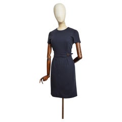 Gucci 2012 by Frida Giannini Midnight Blue Belted Wool Shift Office Dress