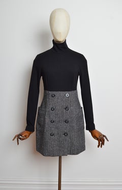 D&G by Dolce & Gabbana – Schwarzes Tweed-Minikleid mit Rollkragen und langen Ärmeln aus den 1990er Jahren