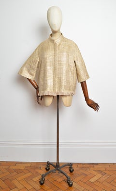 ESCADA Pale Gold Metallic Tweed Lamé 3/4 Sleeve Cocoon Jacket