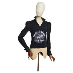Maglietta Dolce & Gabbana Y2K in cotone nero con stampa "Web Slogan" e strass - Top in rete