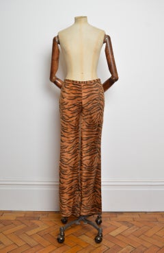 2000’s Donatella Versace Tiger Animal Print Faux Fur Boot Cut Flared Pants