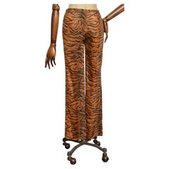 2000’s Donatella Versace Tiger Animal Print Faux Fur Boot Cut Flared Pants