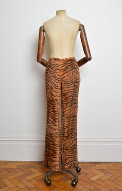 2000’s Donatella Versace Tiger Print Faux Fur Boot Cut Flared Pants