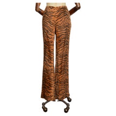 2000’s Donatella Versace Tiger Print Faux Fur Boot Cut Flared Pants