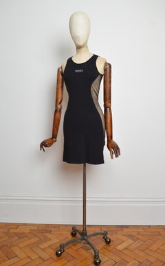 1990’s VERSACE Intensive Black Mesh Sporty body con mini dress