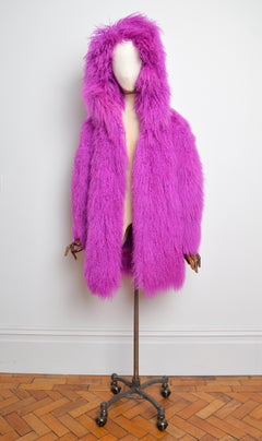 F/W 2012 VERSUS Versace Runway Magenta Pink Mongolian Lamb Shearling Coat